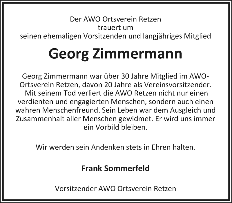  Traueranzeige für Georg Zimmermann vom 18.04.2020 aus Lippische Landes-Zeitung