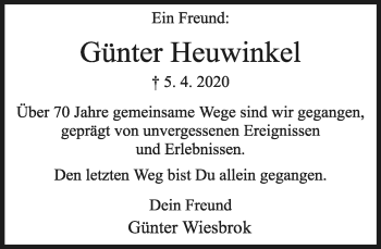 Anzeige  Günter Heuwinkel  Lippische Landes-Zeitung