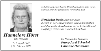Anzeige  Hannelore Hörst  Lippische Landes-Zeitung