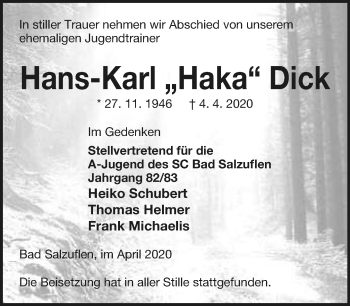 Anzeige  Hans-Karl Dick  Lippische Landes-Zeitung