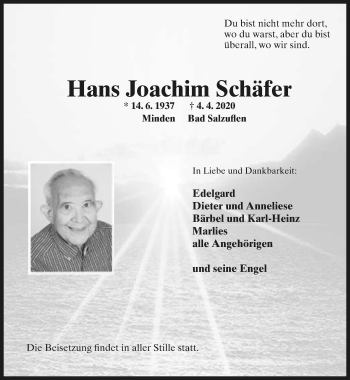Anzeige  Hans Joachim Schäfer  Lippische Landes-Zeitung