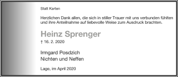 Anzeige  Heinz Sprenger  Lippische Landes-Zeitung
