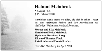 Anzeige  Helmut Meinbrok  Lippische Landes-Zeitung