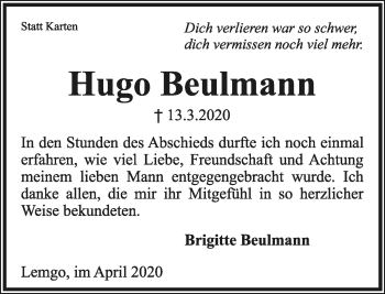 Anzeige  Hugo Beulmann  Lippische Landes-Zeitung