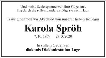 Anzeige  Karola Spröh  Lippische Landes-Zeitung