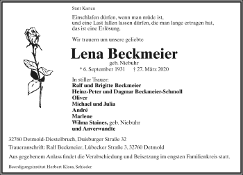 Anzeige  Lena Beckmeier  Lippische Landes-Zeitung