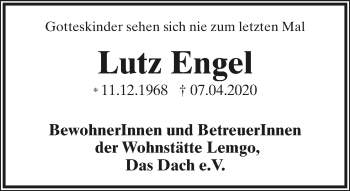 Anzeige  Lutz Engel  Lippische Landes-Zeitung