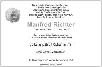 Anzeige  Manfred Richter  Lippische Landes-Zeitung