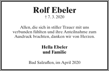 Anzeige  Rolf Ebeler  Lippische Landes-Zeitung