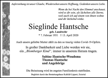 Anzeige  Sieglinde Hantsche  Lippische Landes-Zeitung