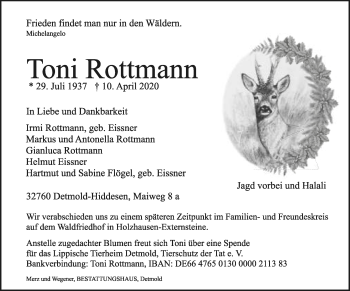 Anzeige  Toni Rottmann  Lippische Landes-Zeitung