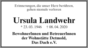 Anzeige  Ursula Landwehr  Lippische Landes-Zeitung
