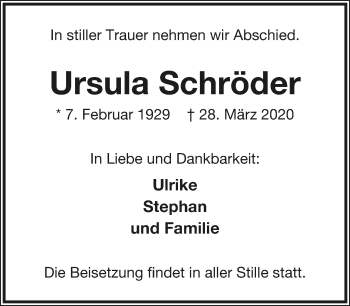 Anzeige  Ursula Schröder  Lippische Landes-Zeitung