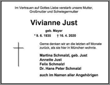 Anzeige  Vivianne Just  Lippische Landes-Zeitung