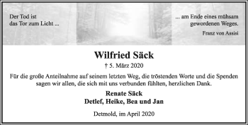 Anzeige  Wilfried Säck  Lippische Landes-Zeitung