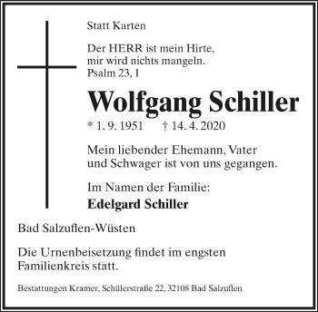 Anzeige  Wolfgang Schiller  Lippische Landes-Zeitung