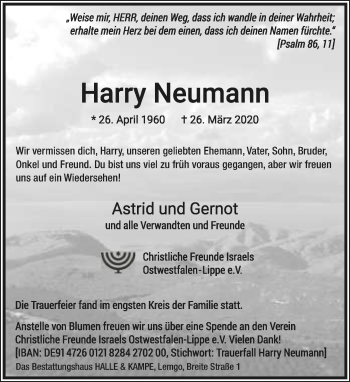 Anzeige  Harry Neumann  LIPPISCHE LANDES-ZEITUNG