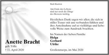 Anzeige  Anette Bracht  Lippische Landes-Zeitung