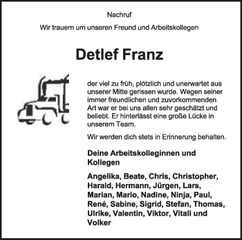 Anzeige  Detlef Franz  Lippische Landes-Zeitung
