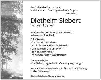 Anzeige  Diethelm Siebert  Lippische Landes-Zeitung