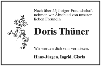 Anzeige  Doris Thüner  Lippische Landes-Zeitung