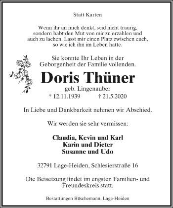 Anzeige  Doris Thüner  Lippische Landes-Zeitung