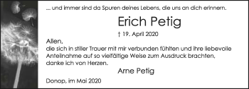 Anzeige  Erich Petig  Lippische Landes-Zeitung