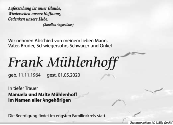 Anzeige  Frank Mühlenhoff  Lippische Landes-Zeitung