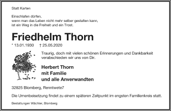 Anzeige  Friedhelm Thorn  Lippische Landes-Zeitung