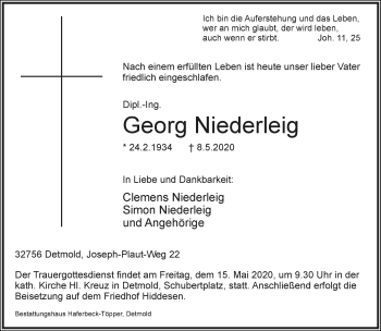 Anzeige  Georg Niederleig  Lippische Landes-Zeitung