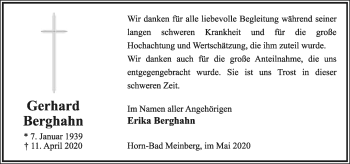 Anzeige  Gerhard Berghahn  Lippische Landes-Zeitung