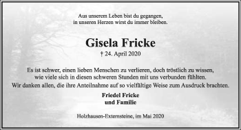 Anzeige  Gisela Fricke  Lippische Landes-Zeitung