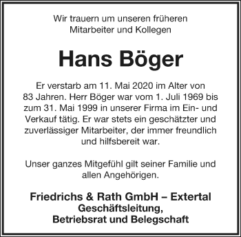 Anzeige  Hans Böger  Lippische Landes-Zeitung