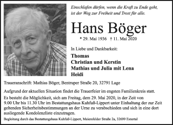 Anzeige  Hans Böger  Lippische Landes-Zeitung