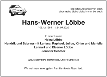 Anzeige  Hans-Werner Löbbe  Lippische Landes-Zeitung