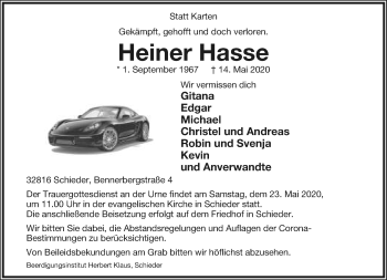 Anzeige  Heiner Hasse  Lippische Landes-Zeitung