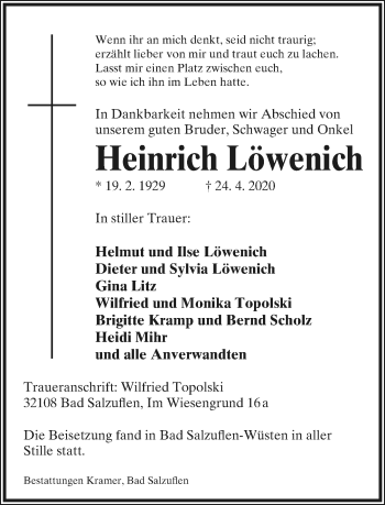 Anzeige  Heinrich Löwenich  Lippische Landes-Zeitung