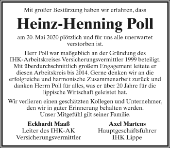 Anzeige  Heinz-Henning Poll  Lippische Landes-Zeitung