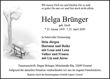 Anzeige  Helga Brünger  Lippische Landes-Zeitung