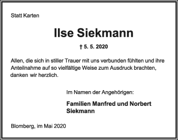 Anzeige  Ilse Siekmann  Lippische Landes-Zeitung