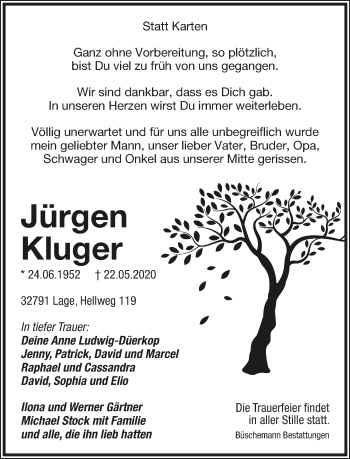Anzeige  Jürgen Kluger  Lippische Landes-Zeitung