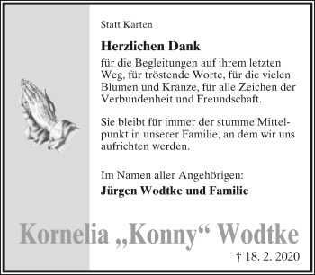 Anzeige  Kornelia Wodtke  Lippische Landes-Zeitung