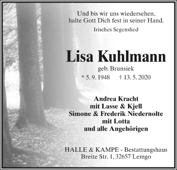 Anzeige  Lisa Kuhlmann  Lippische Landes-Zeitung