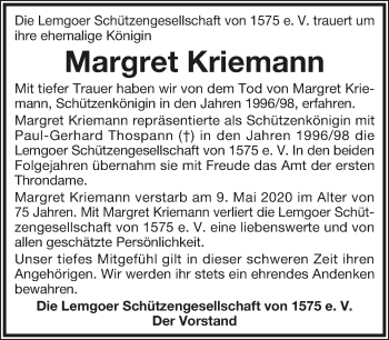 Anzeige  Margret Maria Kriemann  Lippische Landes-Zeitung
