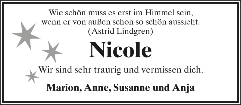  Traueranzeige für Nicole Kirschner vom 09.05.2020 aus Lippische Landes-Zeitung