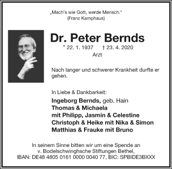 Anzeige  Peter Bernds  Lippische Landes-Zeitung