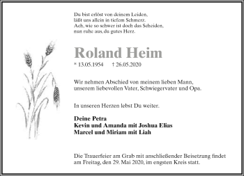 Anzeige  Roland Heim  Lippische Landes-Zeitung