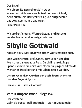 Anzeige  Sibylle Gottwald  Lippische Landes-Zeitung