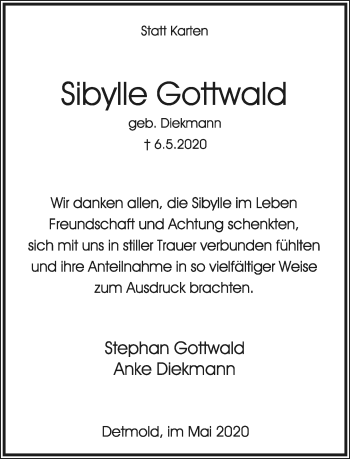 Anzeige  Sibylle Gottwald  Lippische Landes-Zeitung