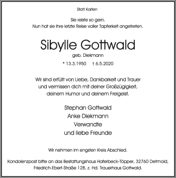 Anzeige  Sibylle Gottwald  Lippische Landes-Zeitung